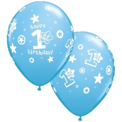 Balón 1. narodeniny Happy Birthday pastelový modrý, 30cm, 1ks