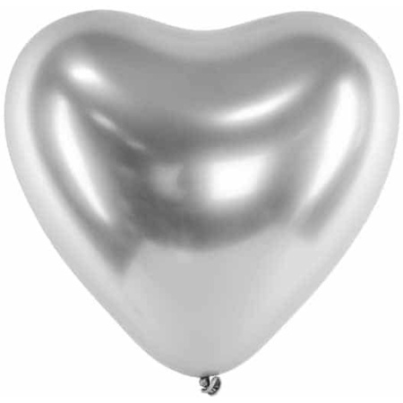 Balón chrómový strieborné srdce, 30cm, 1ks