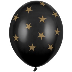 Balón čierny so zlatými Hviezdami, 30cm, 1ks
