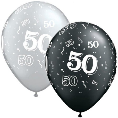 Balón číslo 50 strieborný alebo čierny, 28cm, 1ks