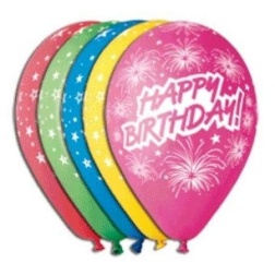 Balón Happy Birthday Ohňostroj, 30cm, 5ks