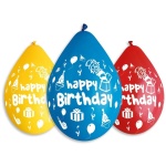 Balón Happy Birthday Párty mix farieb, vysiace, 30cm 5ks
