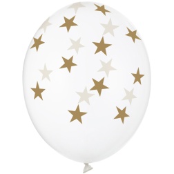 Balón Hviezdy zlaté, priehľadný, 30cm, 1ks
