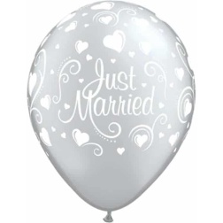Balón Just Married strieborný metalický, 28cm, 1ks
