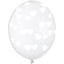 Balón Srdiečka biele, priehľadný, 30cm, 1ks
