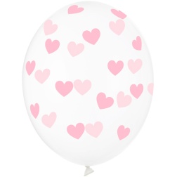 Balón Srdiečka bledoružový, priehľadný, 30cm, 1ks