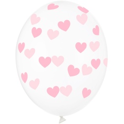 Balón Srdiečka bledoružový, priehľadný, 30cm, 1ks