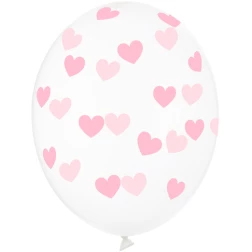 Balón Srdiečka bledoružový, priehľadný, 30cm, 1ks