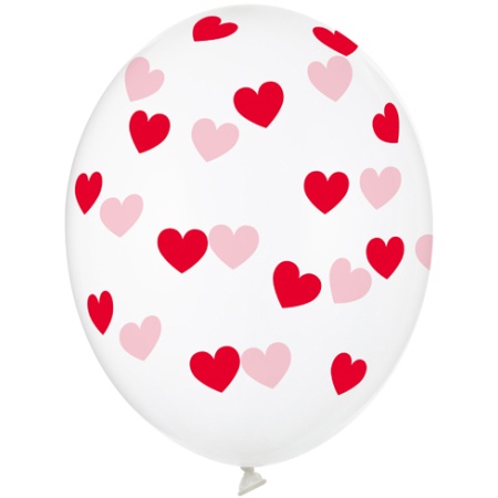 Balón Srdiečka červený, priehľadný, 30cm, 1ks