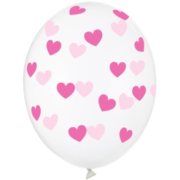 Balón Srdiečka ružový, priehľadný, 30cm, 1ks