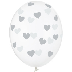 Balón Srdiečka strieborné, priehľadný, 30cm, 1ks