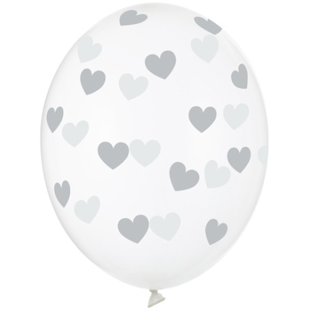 Balón Srdiečka strieborné, priehľadný, 30cm, 1ks