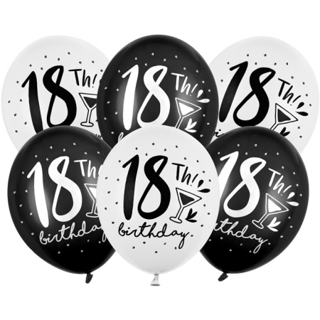 Balóny 18. narodeniny biele a čierne, 30cm, 1ks