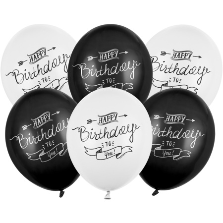 Balóny Happy Birthday, mix čierne a biele, 30cm, 1ks