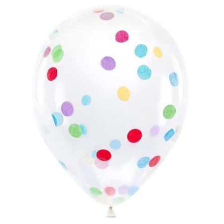 Balóny s farebnými konfetami, priesvitný, 30cm, 6ks