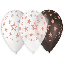 Balóny s potlačou ružovo zlaté hviezdy, 33cm, 6ks