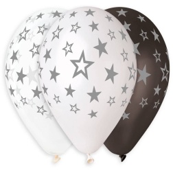 Balóny s potlačou strieborne hviezdy, 33cm, 6ks