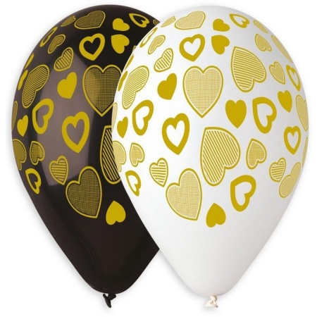 Balóny s potlačou zlaté srdcia, 33cm, 5ks