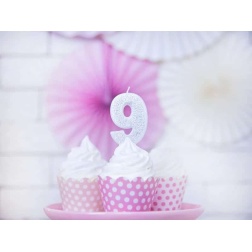 Číslová sviečka 9 strieborná trblietavá, 7cm