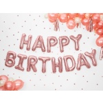 Fóliové balóny nápis Happy Birthday, ružovo zlatý, 340x35cm