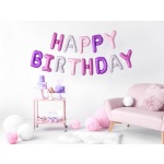 Fóliové balóny nápis Happy Birthday, ružový, 340x35cm