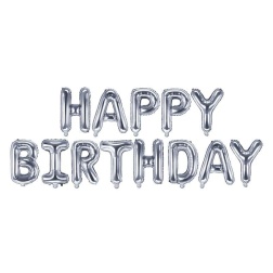 Fóliové balóny nápis Happy Birthday, strieborný, 340x35cm