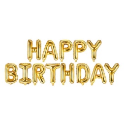 Fóliové balóny nápis Happy Birthday, zlatý, 340x35cm