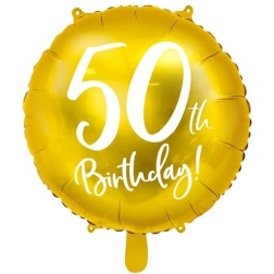 Fóliový balón 50. narodeniny zlatý, 45cm