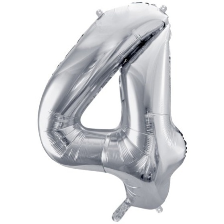 Fóliový balón číslo 4, strieborný, 86cm