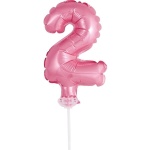 Fóliový balón na tortu číslo 2 ružový, 13cm