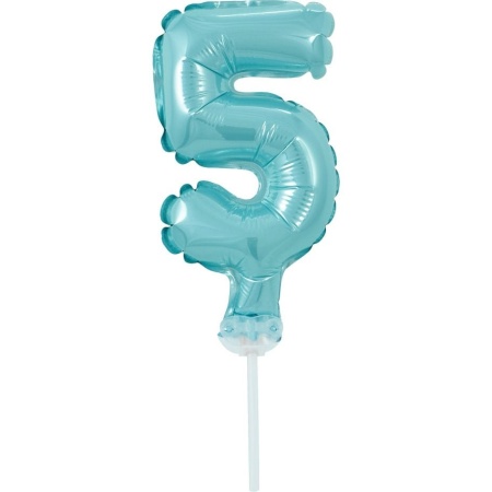 Fóliový balón na tortu číslo 5 tyrkysový, 13cm