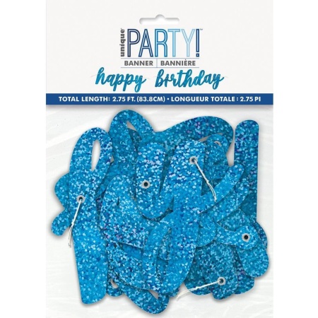 Girlanda nápis Happy Birthday modrá s trblietkami, 83cm