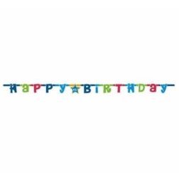Girlanda s nápisom Happy Birthday modrá, 180cm, 1ks