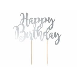 Nápis na tortu Happy Birthday, lesklá strieborná