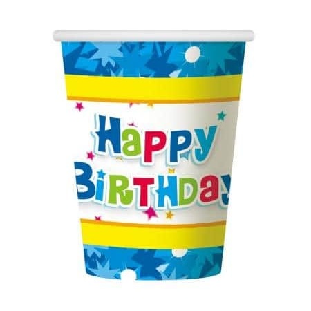 Papierové poháre Happy Birthday modré, 6ks