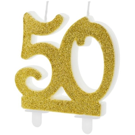 Sviečka 50. narodeniny zlatá trblietavá, 75mm