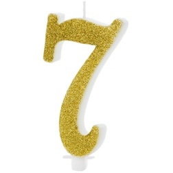 Sviečka číslo 7 zlatá trblietavá, 10cm