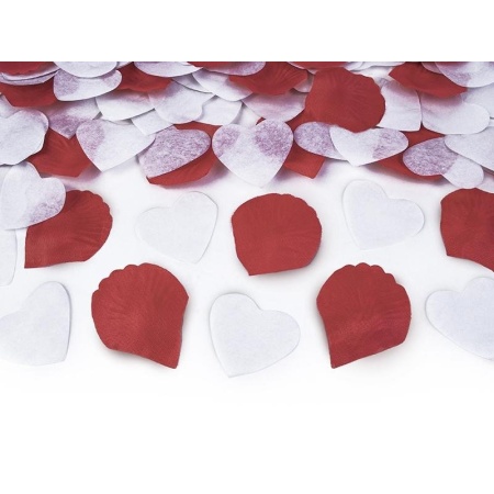 Vystreľovacie konfety lupene bielo – červené, 50cm
