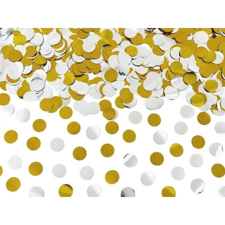 Vystreľovacie konfety zlaté a strieborné kolieska, 60cm