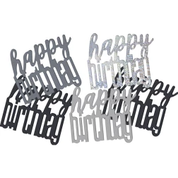 Konfety nápis Happy Birthday strieborno čierne, 14.1g