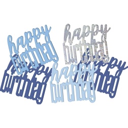 Konfety nápis Happy Birthday strieborno modré, 14.1g