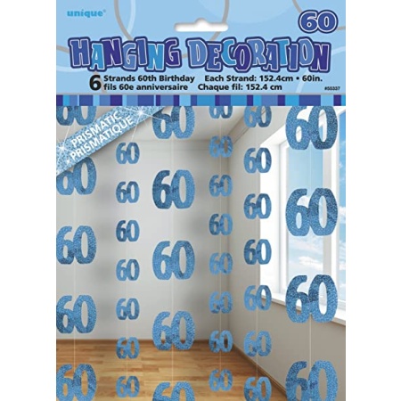 Reťazová dekorácia 60. narodeniny modrá, 1,5m, 6ks