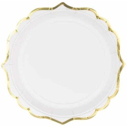 Papierové taniere biele so zlatým pásikom, 18.5cm, 6ks