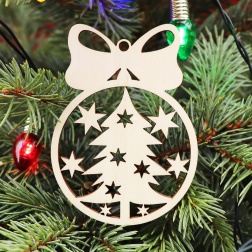 Drevená vianočná ozdoba na stromček guľa 14, 65x90mm