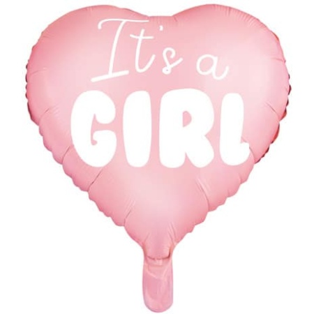 Fóliový balón srdce s nápisom It’s a girl, bledo ružové, 45cm