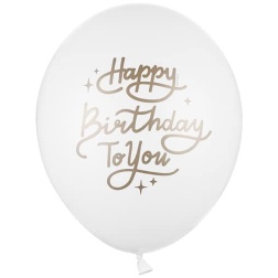Balón biely so zlatým nápisom Happy Birthday To You, 30cm, 1ks