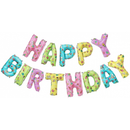 Fóliové balóny nápis Happy Birthday, farebný s potlačou, 340x35cm