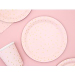 Papierové taniere ružové so zlatými bodkami, 18cm, 6ks