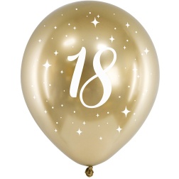Balóny 18. narodeniny, zlaté lesklé, 30cm, 6ks
