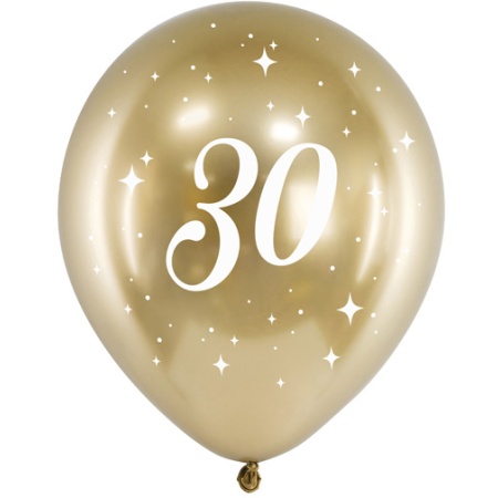 Balóny 30. narodeniny, zlaté lesklé, 30cm, 6ks